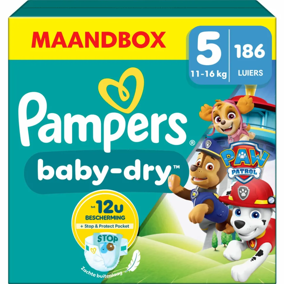 Pampers Baby Dry Luiers Paw Patrol Maat 5 (11-16 kg) 186 stuks