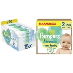 Pampers Harmonie Luiers Maat 2 en Harmonie Aqua Billendoekjes 720 stuks Pakket
