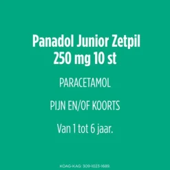 Panadol Junior Zetpillen 250 mg 1 jaar - 6 jaar 10 stuks