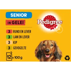 Pedigree Senior Honden Natvoer Vlees en Gevogelte in Gelei 12 x 100 gr