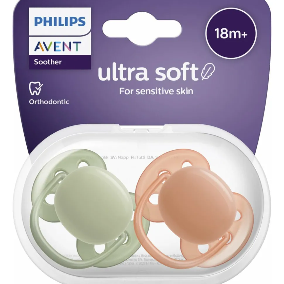 Philips Avent Fopspeen Ultra Soft 18+ mnd Groen Oranje 2 stuks