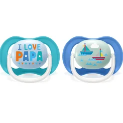 Philips Avent Fopspeen Ultra Air 6-18 mnd I Love Papa Blauw 2 stuks