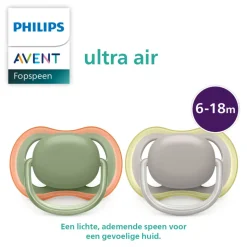Philips Avent Fopspeen Ultra Air 6-18 mnd Groen Grijs 2 stuks