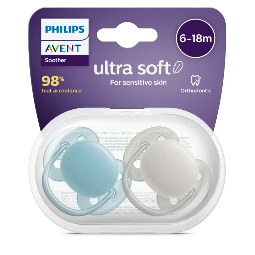 Philips Avent Fopspeen Ultra Soft 6-18 mnd Blauw Grijs 2 stuks