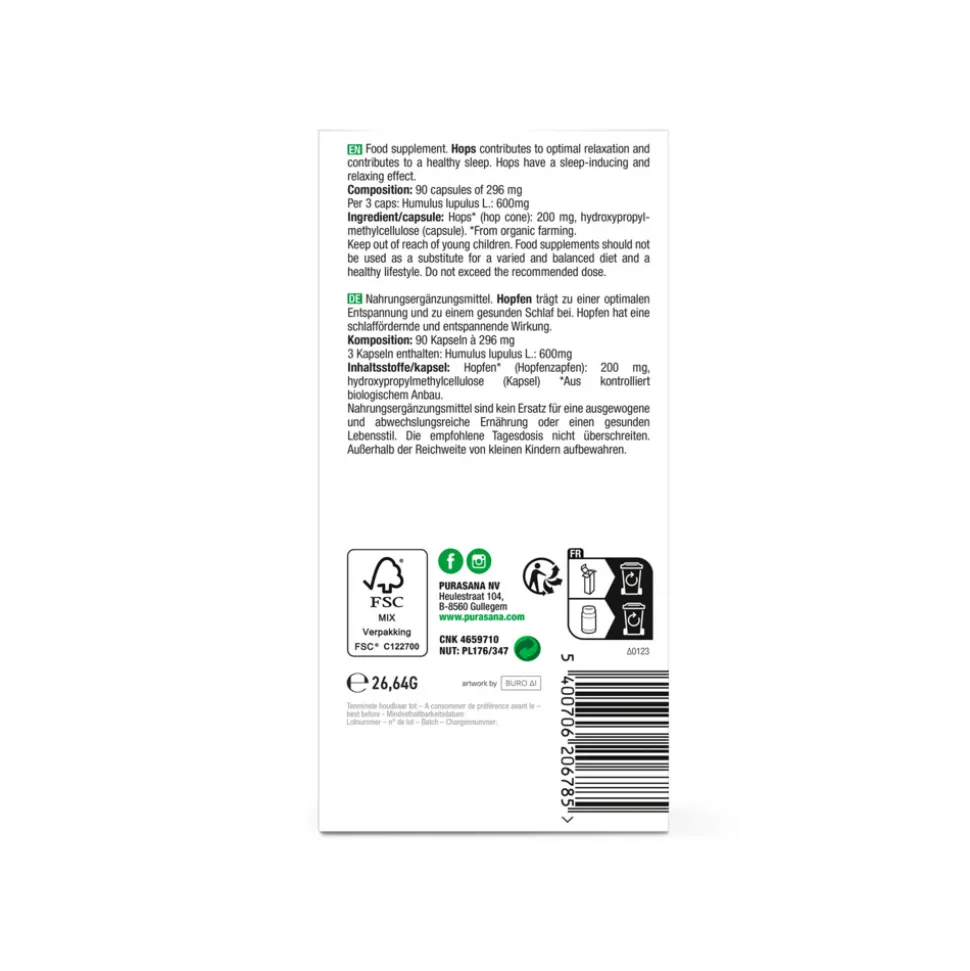 Purasana Hop 200 mg 90 Vegacapsules