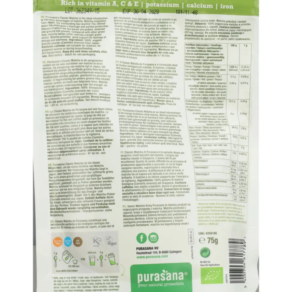 Purasana Matcha Classic Raw Powder 75 gr