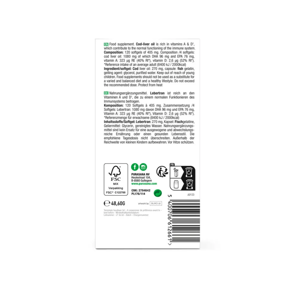 Purasana Single Extracts Oils Levertraan Softgels 120 capsules