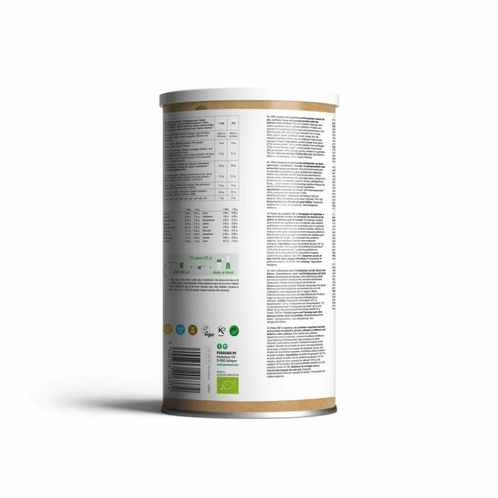 Purasana Vegan Erwt Hennep Zonnebloem Pompoen Proteine Mix Banaan BIO 400 gr