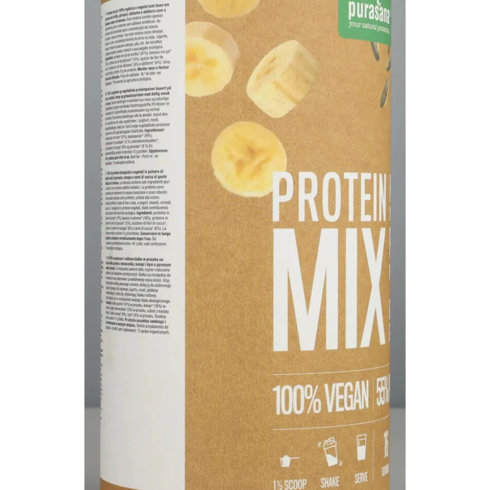Purasana Vegan Erwt Hennep Zonnebloem Pompoen Proteine Mix Banaan BIO 400 gr