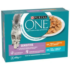 Purina ONE Adult Sensitive Kattenvoer Nat Kip & Tonijn 8 x 85 gr