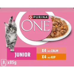 Purina ONE Junior Kattenvoer Nat Kip & Zalm 8 x 85 gr