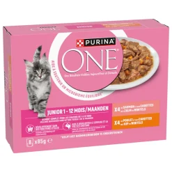 Purina ONE Junior Kattenvoer Nat Kip & Zalm 8 x 85 gr