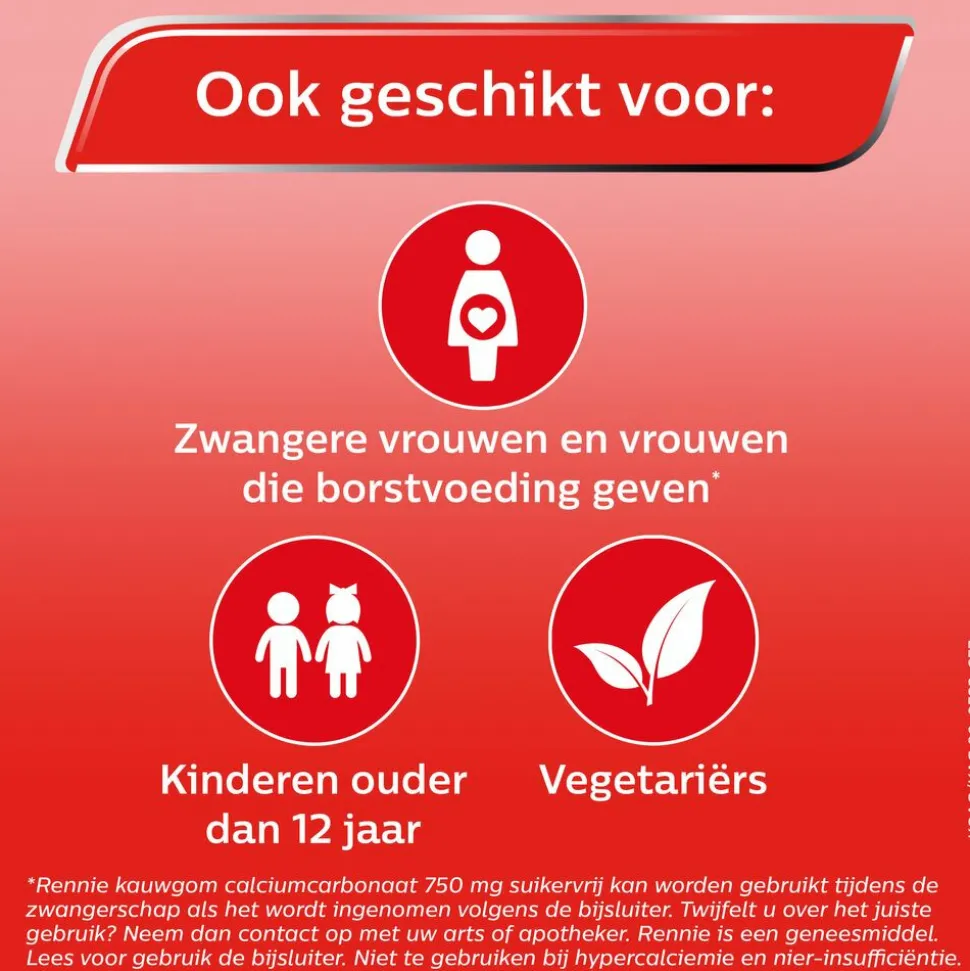 Rennie Kauwgom Calciumcarbonaat 750mg Suikervrij 10 stuks