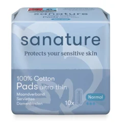 Sanature 100% Katoenen Maandverband Ultra Normaal zonder vleugels 10 stuks