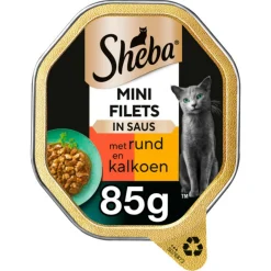 Sheba Mini Filets Adult Kattenvoer Natvoer Rund en Kalkoen in Saus Kuipjes 85 gr