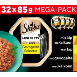 Sheba Mini Filets Kattenvoer Natvoer Gevogelte in Saus Mega Pack Kuipjes 32 x 85 gr