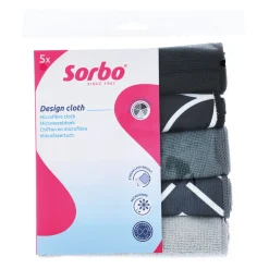 Sorbo Microvezeldoeken Grey & Black 40 x 40 cm 5 stuks