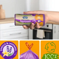 Swirl Pedaalemmerzakken Geparfumeerd Vanille & Lavendel met Trekband 35 liter 9 stuks