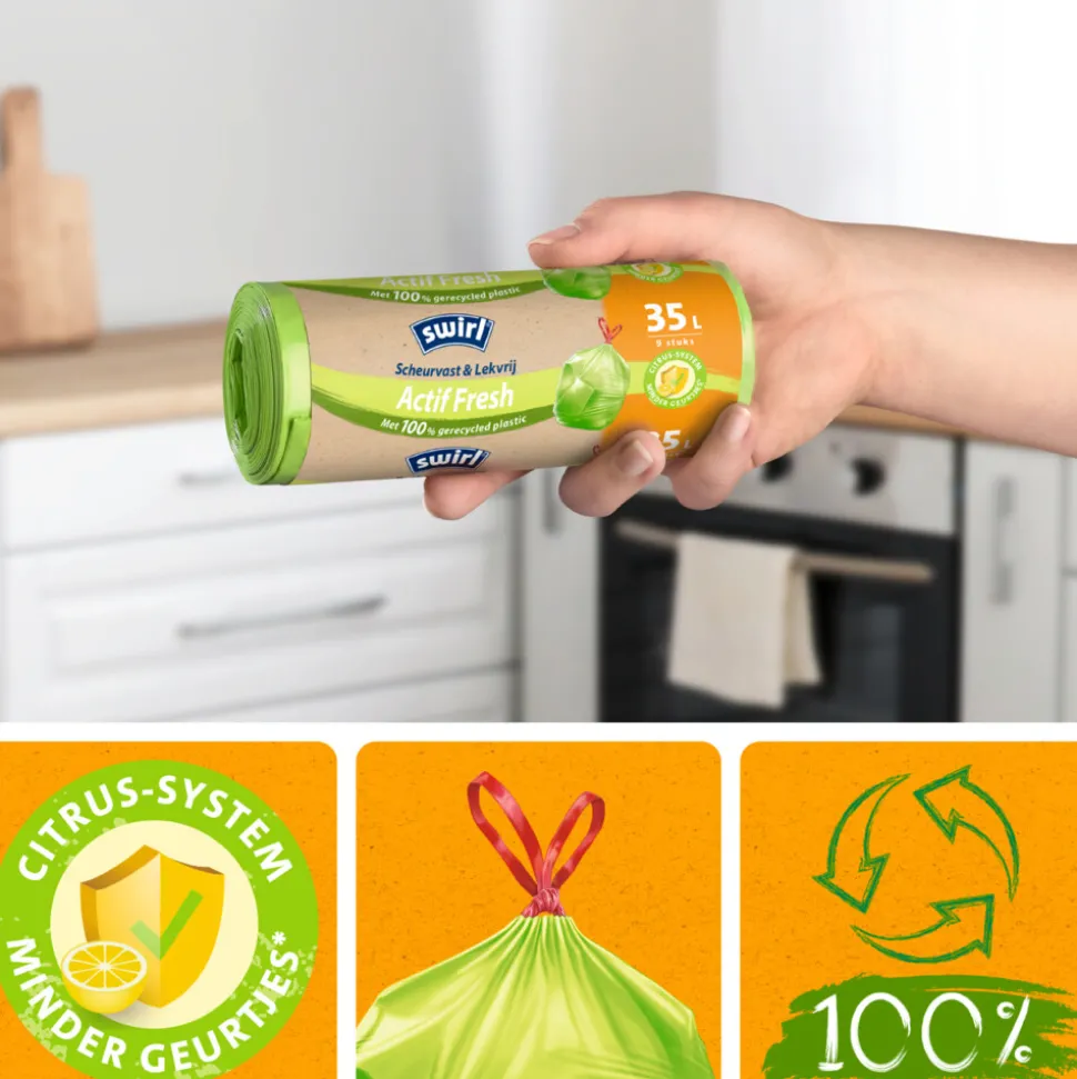 Swirl Vuilniszakken met Trekband Geparfumeerd Actif Fresh 35 liter 9 stuks