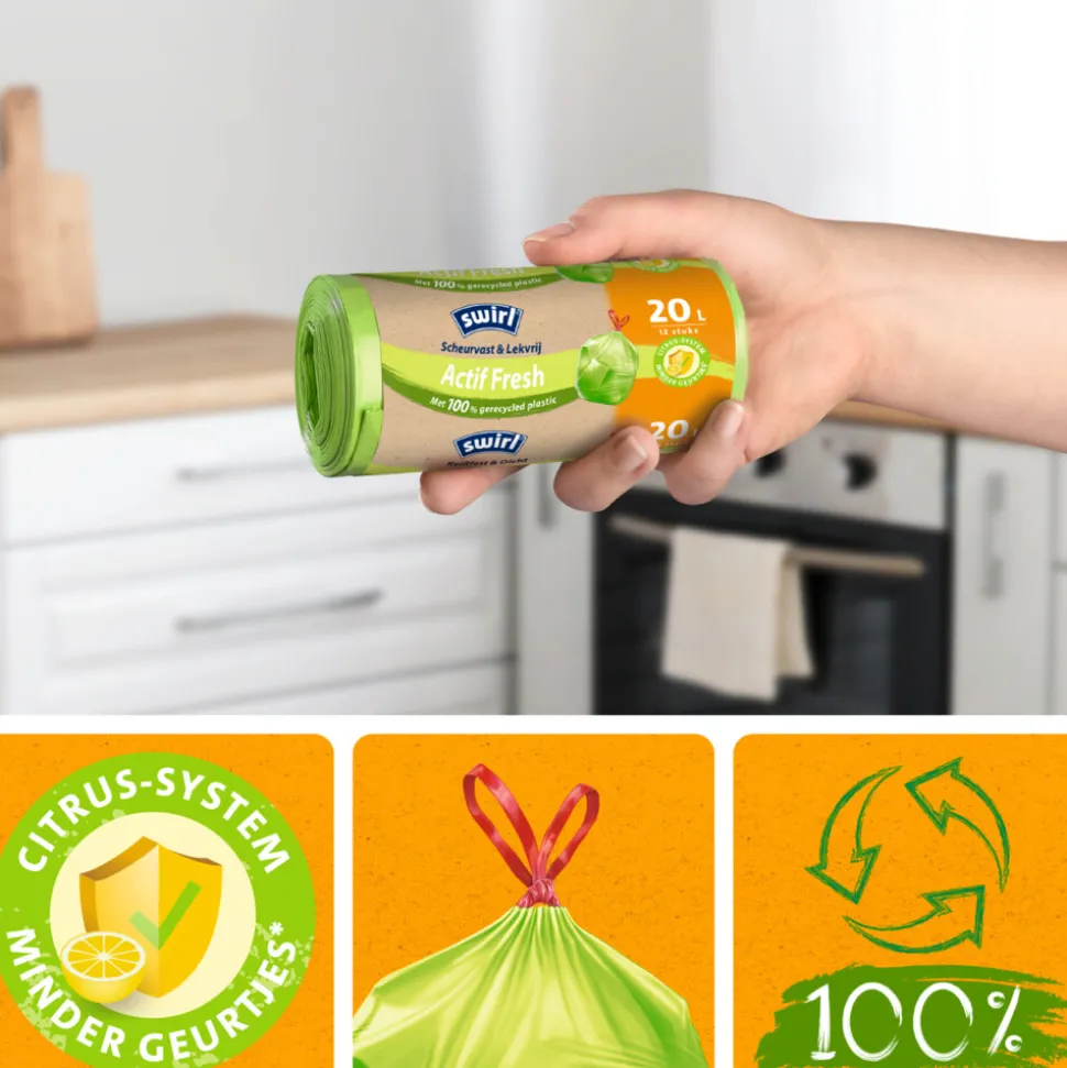 Swirl Vuilniszakken met Trekband Geparfumeerd Actif Fresh 20 liter 12 stuks