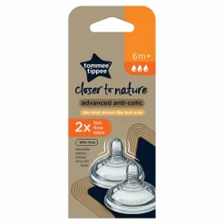 Tommee Tippee Closer to Nature Fast Flow Teats Speen 6m+ 2 stuks