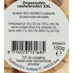 Verse Klassenoten Duurzame Cashews XXL Ongezouten 150 gr