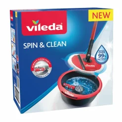 Vileda Spin & Clean Mop Complete Set Rood en Zwart 1 set