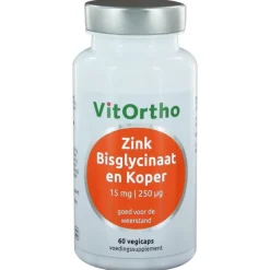 Vitortho Zink Bisglycinaat15 mg 60 vegacapsules