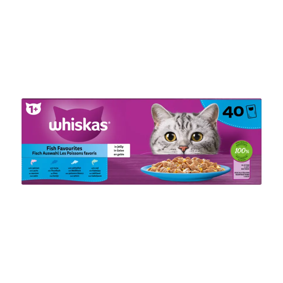 Whiskas 1+ Kattenvoer Natvoer Vis Selectie in Gelei 40 x 85 gr