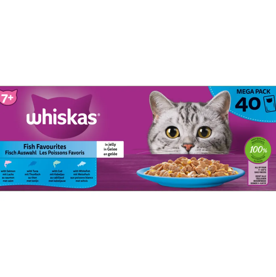 Whiskas 7+ Senior Kattenvoer Natvoer Vis Selectie in Gelei 40 x 85 gr