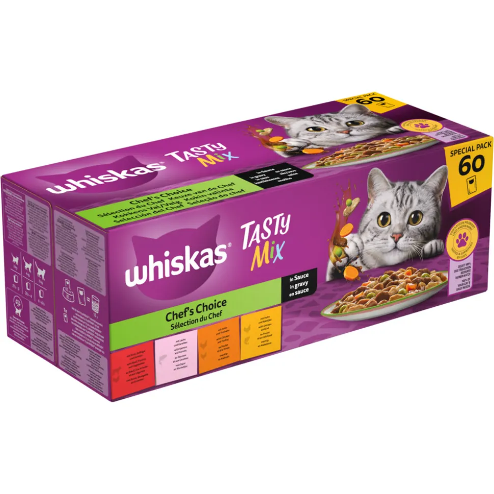 Whiskas Adult 1+ Saus Selectie Van De Chef Maaltijdzakjes Kattenvoer Nat Multipack 60 x 85 gr