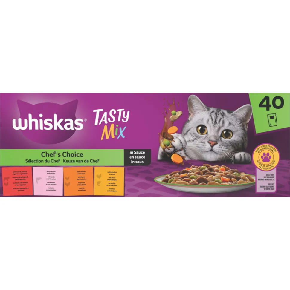 Whiskas Adult 1+ Saus Selectie Van De Chef Maaltijdzakjes Kattenvoer Nat Multipack 40 x 85 gr