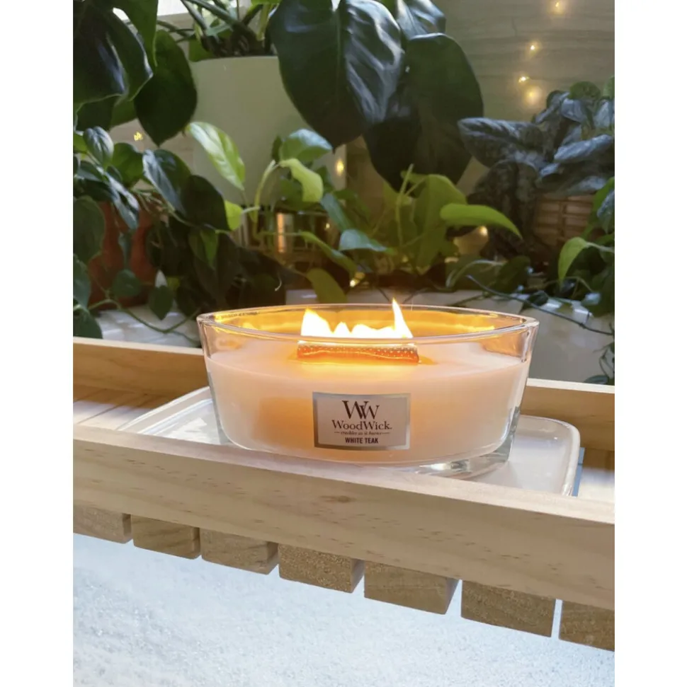 WoodWick Geurkaars Ellipse White Teak 454 gr