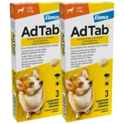 2x AdTab Anti Vlo en Teek Kauwtabletten Hond >5,5-11 kg 3 tabletten
