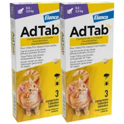 2x AdTab Anti Vlo en Teek Kauwtabletten Kat 0,5-2,0 kg 3 tabletten
