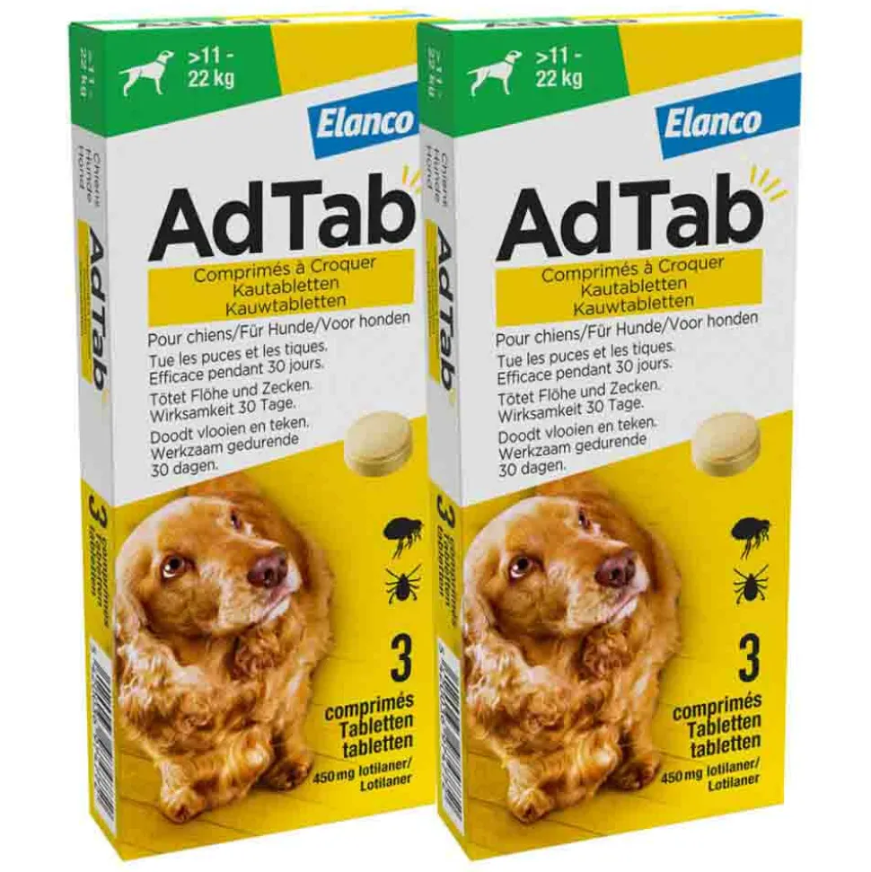 2x AdTab Anti Vlo en Teek Kauwtabletten Hond >11-22 kg 3 tabletten
