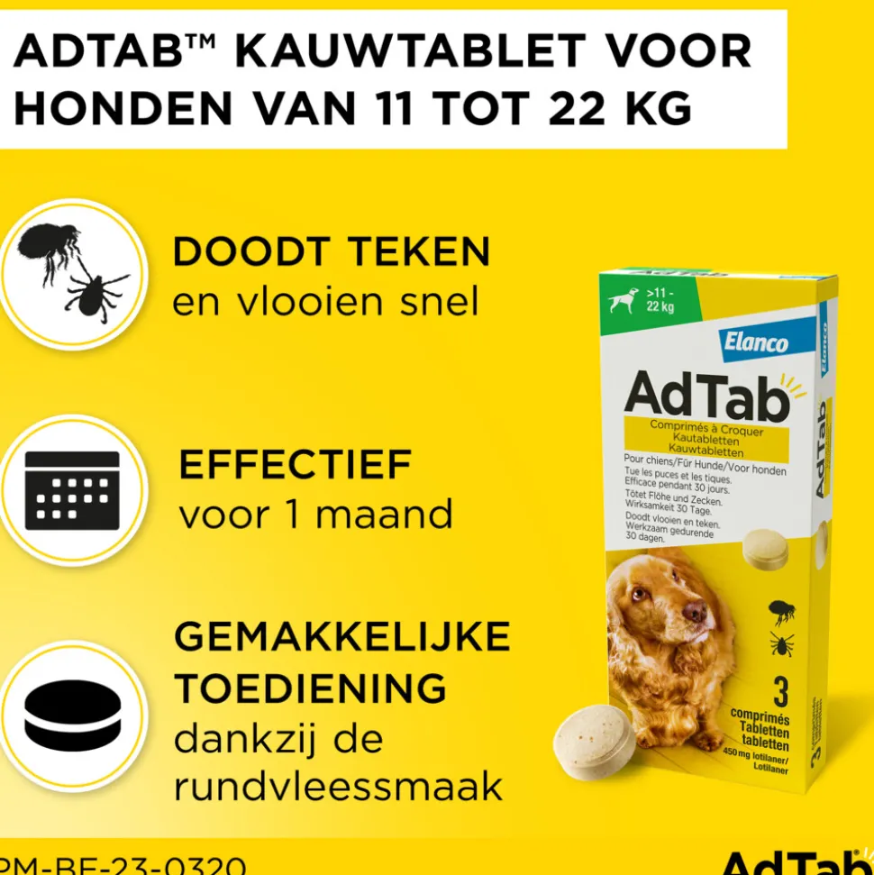 2x AdTab Anti Vlo en Teek Kauwtabletten Hond >11-22 kg 3 tabletten