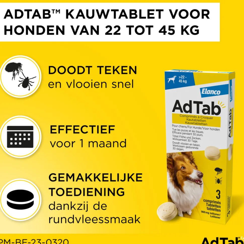 2x AdTab Anti Vlo en Teek Kauwtabletten Hond >22-45kg 3 tabletten