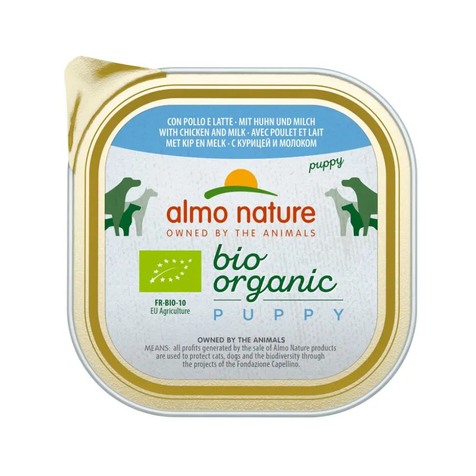 9x Almo Nature Bio Organic Puppy Hondenvoer Kip en Melk 300 gr