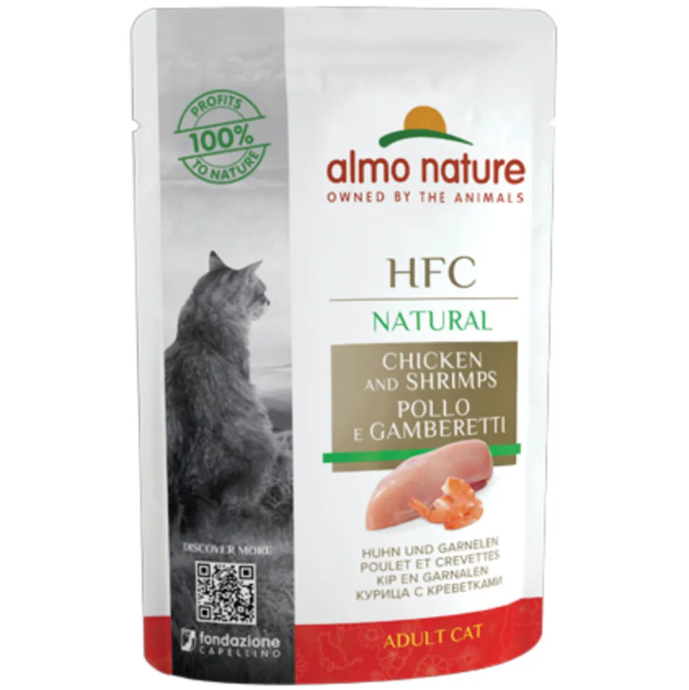 24x Almo Nature HFC Natural Kattenvoer Nat Maaltijdzakje Kip & Garnaal 55 gr