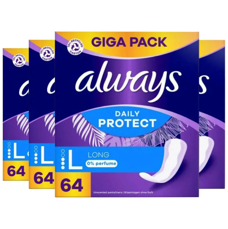 4x Always Daily Protect Inlegkruisjes Long 64 stuks