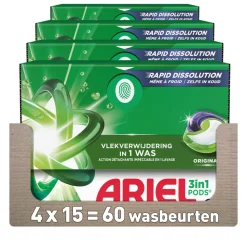4x Ariel 3in1 Wasmiddel Pods Original 15 stuks