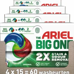 4x Ariel 3in1 Wasmiddel Pods The Big One Original 15 stuks