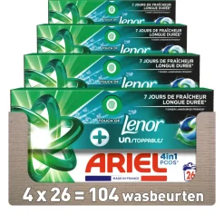4x Ariel 4in1 Wasmiddel Pods Lenor Unstoppables 26 stuks