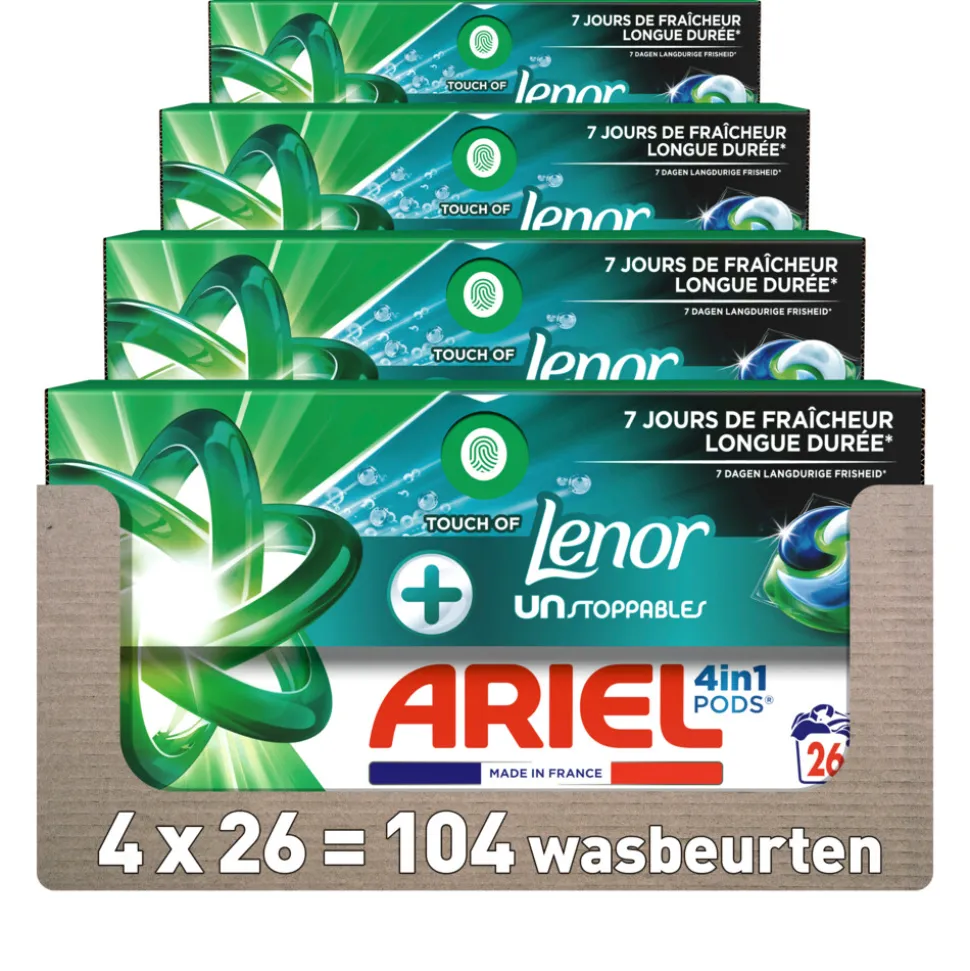 4x Ariel 4in1 Wasmiddel Pods Lenor Unstoppables 26 stuks