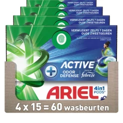 4x Ariel 4in1 Wasmiddel Pods Actieve Geurbestrijding 15 stuks