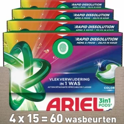4x Ariel 3in1 Wasmiddel Pods Color 15 stuks
