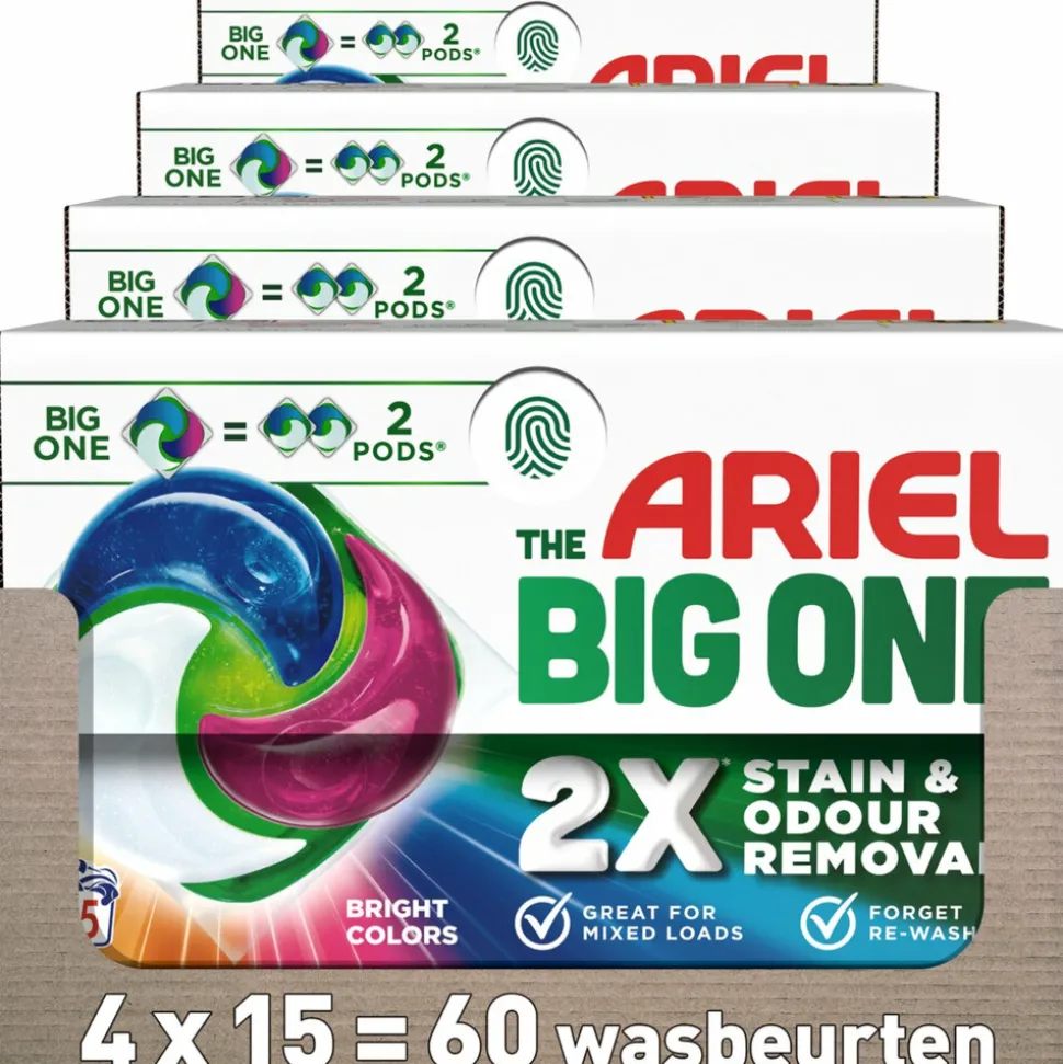 4x Ariel 3in1 Wasmiddel Pods The Big One Color 15 stuks