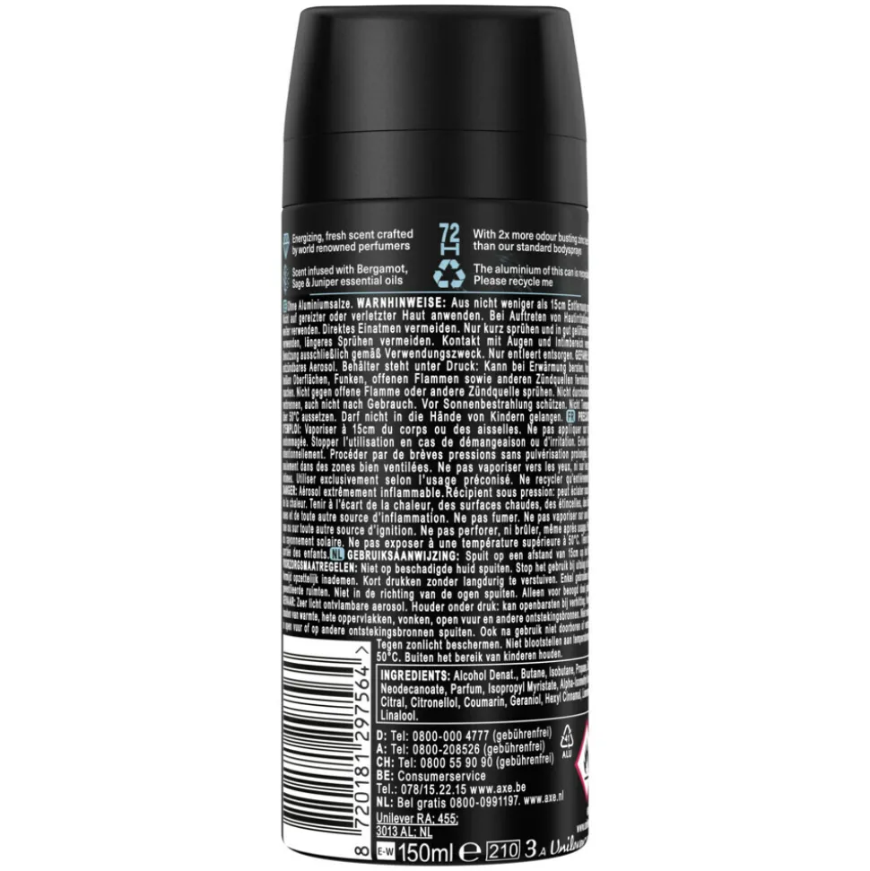 6x Axe Deodorant Bodyspray Aqua Bergamot 150 ml