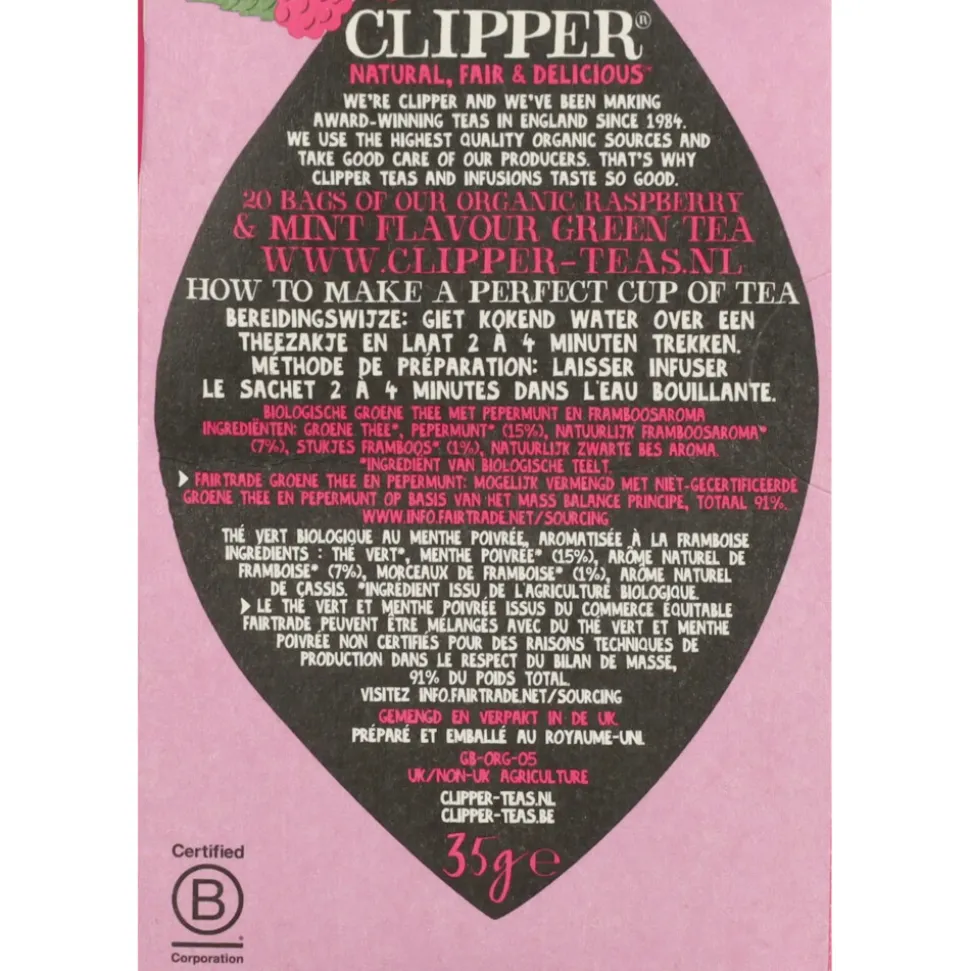 4x Clipper Thee Raspberry & mint 20 stuks